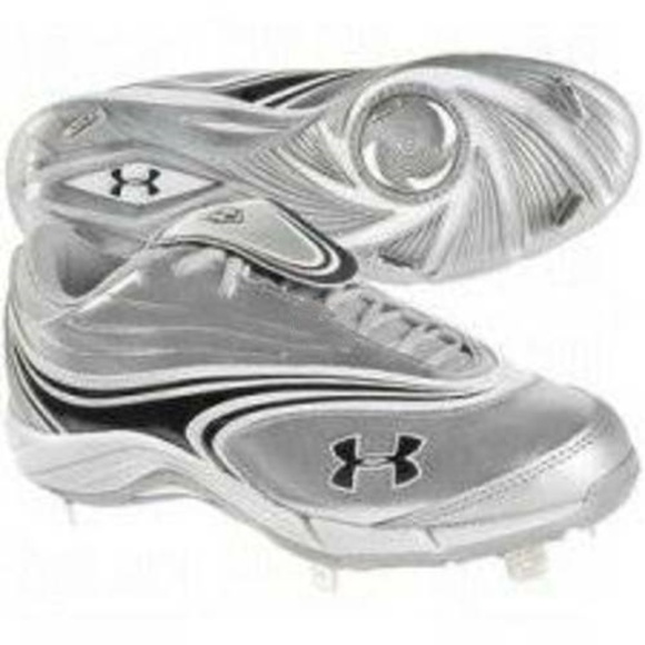 Womens Baseball Cleats Under Armour 12 Glyde IV ST Silver Metal Athletic Shoes - Picture 1 of 5
